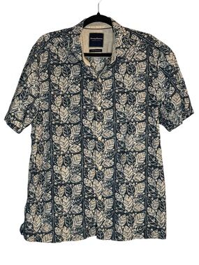 Tommy Bahama Navy & Cream Leaf-Print Camp Shirt